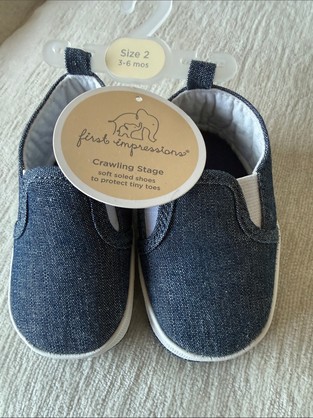 First Impressions Denim-Look Baby Slip-On Shoes - Blue